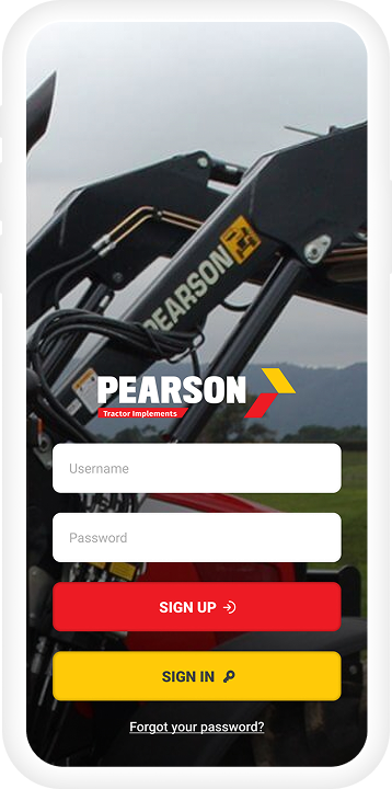 Pearson machinery mobile app shown on a phone